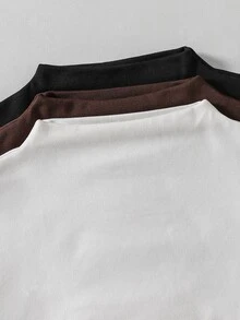 SHEIN Tween Girls T-Shirt Versatile Casual Cat Print 3 Pieces Set Low Neck Long Sleeve Base Layer - Multicolor - View 3
