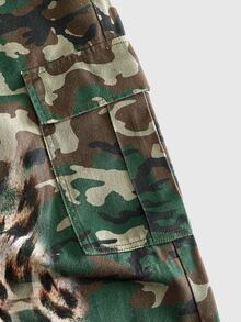 ROMWE MEN Goth New All-Season American Camo & Leopard Print Patchwork Washed Soft Denim Jeans Men's High Street Unisex Retro Loose Wide Leg Printed Long Pants Versatile Casual - Multicolor - View 4