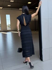 Yohana Edit 女士纯色休闲通勤百搭半身裙 - 黑色 - 查看 2