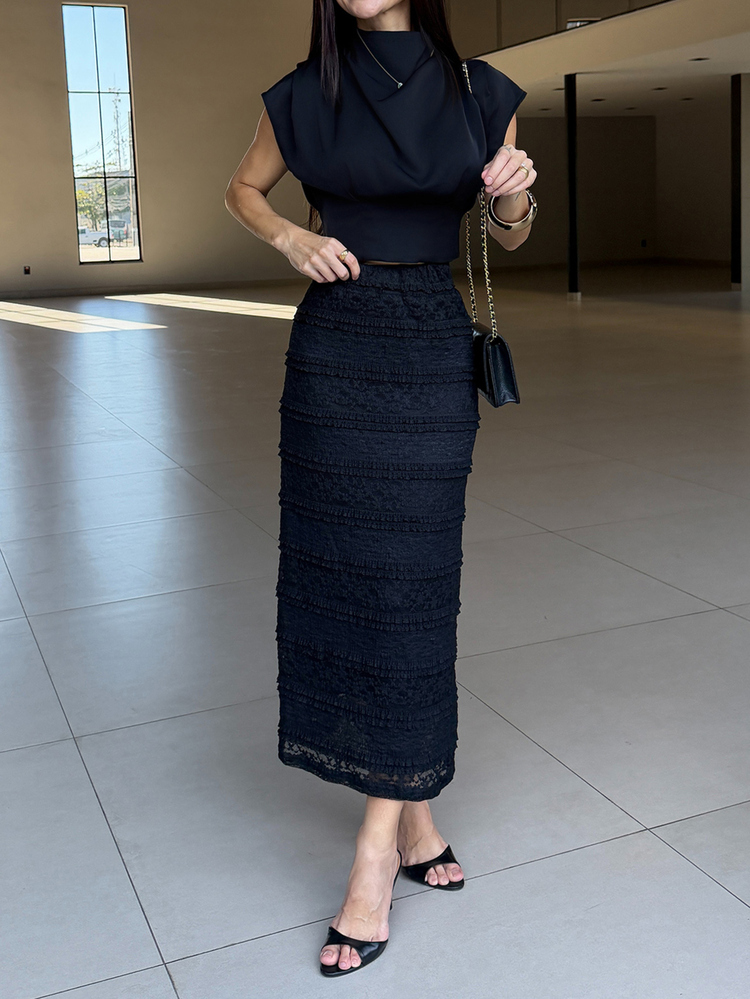 Yohana Edit Women's Solid Color Casual Commuter Versatile Skirt - Black - View 7