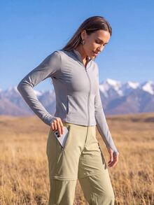 In My Nature Women's Casual Button & Zipper Detachable Outdoor Long Pants - Khaki - View 3
