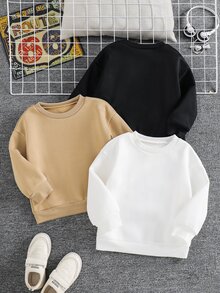 SHEIN 3件組小男孩秋冬休閒基礎條紋圓領衛衣套裝，男嬰冬季衣物，嬰兒冬季衣物，中性嬰兒服飾 - 彩色 - 查看 2