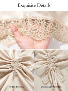 SOLERSUN Stylish And Elegant Satin Slanted Neckline Drawstring Lace Patchwork Irregular Hem Party Mini Dress - Apricot - View 8
