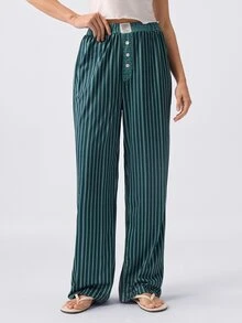 Loungeista Women's Striped Loose Straight Leg Pants - Casual Daily Wear For Spring, Summer, Autumn - Multicolor - View 3
