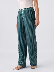 Loungeista Women's Striped Loose Straight Leg Pants - Casual Daily Wear For Spring, Summer, Autumn - Multicolor - View 5