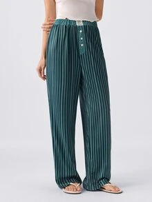 Loungeista Women's Striped Loose Straight Leg Pants - Casual Daily Wear For Spring, Summer, Autumn - Multicolor - View 4