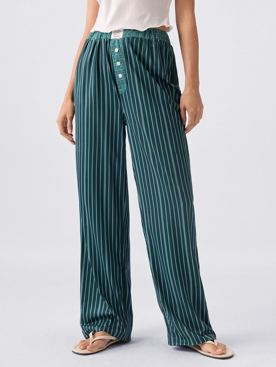 Loungeista Women's Striped Loose Straight Leg Pants - Casual Daily Wear For Spring, Summer, Autumn - Multicolor - View 1