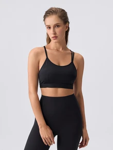Loungeista 1pc Women's Solid Color Comfortable Racerback Sports Bra - Black - View 5