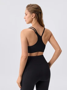 Loungeista 1pc Women's Solid Color Comfortable Racerback Sports Bra - Black - View 2