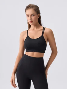 Loungeista 1pc Women's Solid Color Comfortable Racerback Sports Bra - Black - View 4