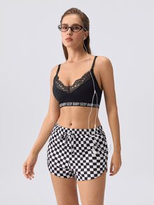 Loungeista Women's Casual Checkered Shorts, Sleepwear Bottom - Black and White - View 7