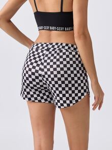Loungeista Women's Casual Checkered Shorts, Sleepwear Bottom - Black and White - View 2