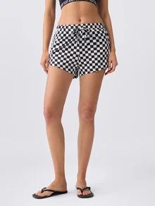 Loungeista Women's Casual Checkered Shorts, Sleepwear Bottom - Black and White - View 6