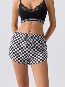 Loungeista Women's Casual Checkered Shorts, Sleepwear Bottom - Black and White - View 3
