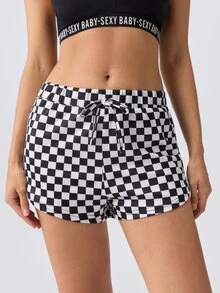 Loungeista Women's Casual Checkered Shorts, Sleepwear Bottom - Black and White - View 5