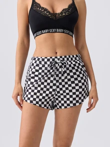Loungeista Women's Casual Checkered Shorts, Sleepwear Bottom - Black and White - View 4