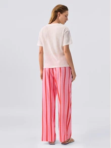 Loungeista 2pcs Women's Round Neck Short Sleeve Top + Long Pants Pajama Set - White - View 2