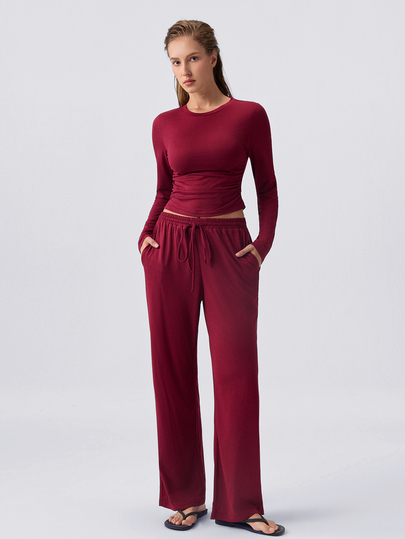 Loungeista 2026 New European & American Women's Fashion Casual Sports Yoga Solid Color Round Neck Long Sleeve Loungewear Set, Autumn/Winter
