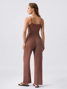 Loungeista Striped Soft Casual Camisole Loungewear Pajama Set - Mocha Brown - View 2