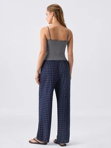 Loungeista Women's Fresh Striped Top And Plaid Pants Pajama Set - Navy Blue - View 2