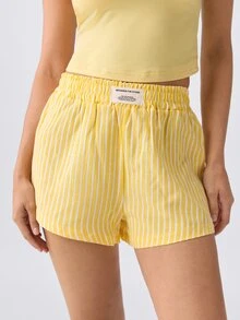Loungeista Women's American Hot Girl Square Neck Short Sleeve Top And Striped Pajama Bottoms 2 Pieces Set - Yellow - View 5