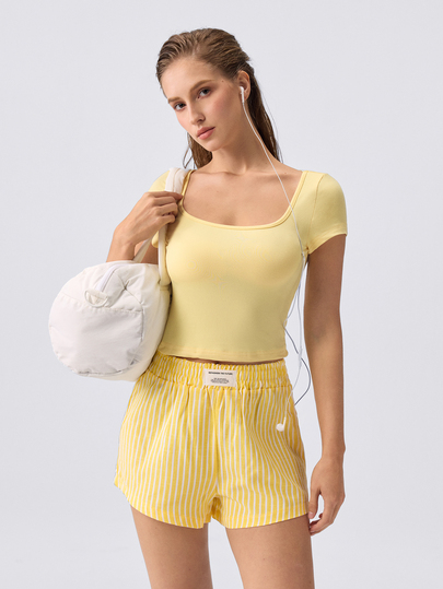 Loungeista Women's American Hot Girl Square Neck Short Sleeve Top And Striped Pajama Bottoms 2 Pieces Set