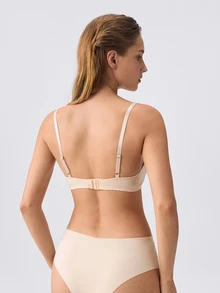 Loungeista Lullawish Women's Solid Color Romantic Lace Patchwork Wireless Bra - Apricot - View 4