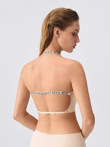 Loungeista Lullawish Women's Solid Color Romantic Lace Patchwork Wireless Bra - Apricot - View 2
