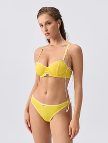 Loungeista 2pcs Set Underwire 1/2 Cup Lift & Gather Minimalist Comfortable High Elasticity High Support Women's Bra Set - Yellow - View 7
