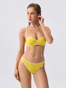 Loungeista 2pcs Set Underwire 1/2 Cup Lift & Gather Minimalist Comfortable High Elasticity High Support Women's Bra Set - Yellow - View 5