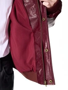 ROMWE MEN Street Life Men's Street Style Button Long Sleeve Pocket PU Material Jacket - Burgundy - View 11