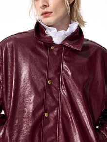 ROMWE MEN Street Life Men's Street Style Button Long Sleeve Pocket PU Material Jacket - Burgundy - View 2