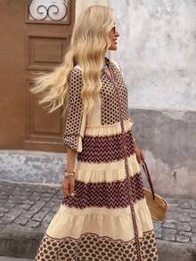 Brillora Women's Vacation Wavy Striped Single-Breasted Casual Long Dress - Brown - View 5