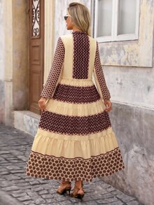 Brillora Women's Vacation Wavy Striped Single-Breasted Casual Long Dress - Brown - View 2