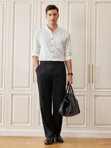 Officeau Men's Casual Slim Fit Dress Pants, Suitable For Spring And Autumn Outdoor Wear - Black - View 3