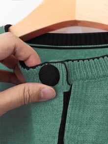 Franclia Fashionable Blogger-Inspired Colorblock Loose Fit Crew Neck Sweater Jacket, European & American Style - Dark Green - View 7