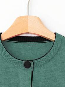 Franclia Fashionable Blogger-Inspired Colorblock Loose Fit Crew Neck Sweater Jacket, European & American Style - Dark Green - View 5