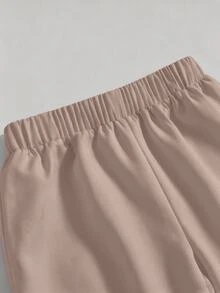 SHEIN 2件組灰色針織套裝，女童抓皺高領修身上衣搭配寬腿長褲 - 黑與白 - 查看 3