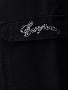 Emperor [100%純棉]男士黑色丹寧拉鍊刺繡背心上衣 - 黑色 - 查看 6