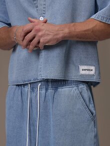 Emperor Men's Fashion Streetwear Single-Breasted Denim Jacket - Baby Blue - View 5