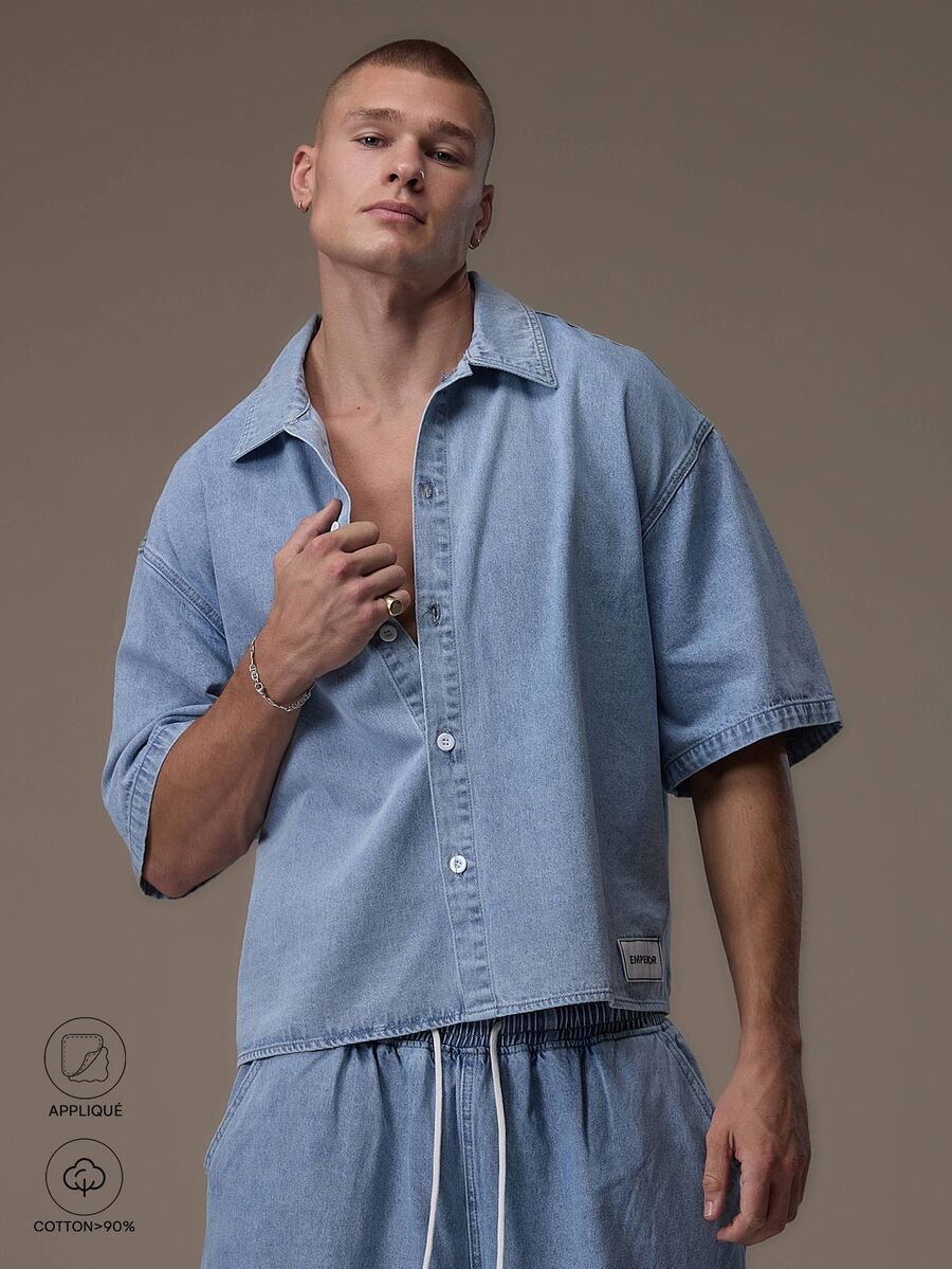 Emperor Men's Fashion Streetwear Single-Breasted Denim Jacket - Baby Blue - View 1