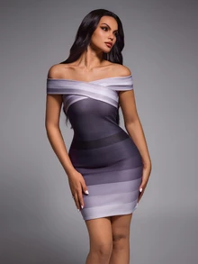 Nuvra Gaun Wanita Seksi Slim Fit dengan Warna Gradien - MultiWarna - View 8