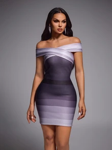 Nuvra Gaun Wanita Seksi Slim Fit dengan Warna Gradien - MultiWarna - View 4