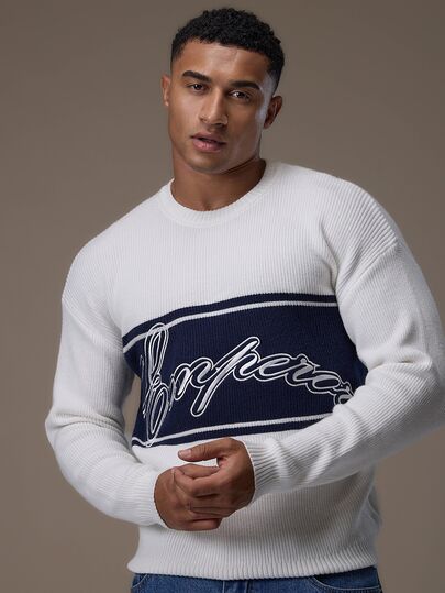 Emperor Men's Letter Print Colorblock Long Sleeve Tops Autumn/Winter Street Pattern Crew Neck Sweater Vacation School Casual Streetwear