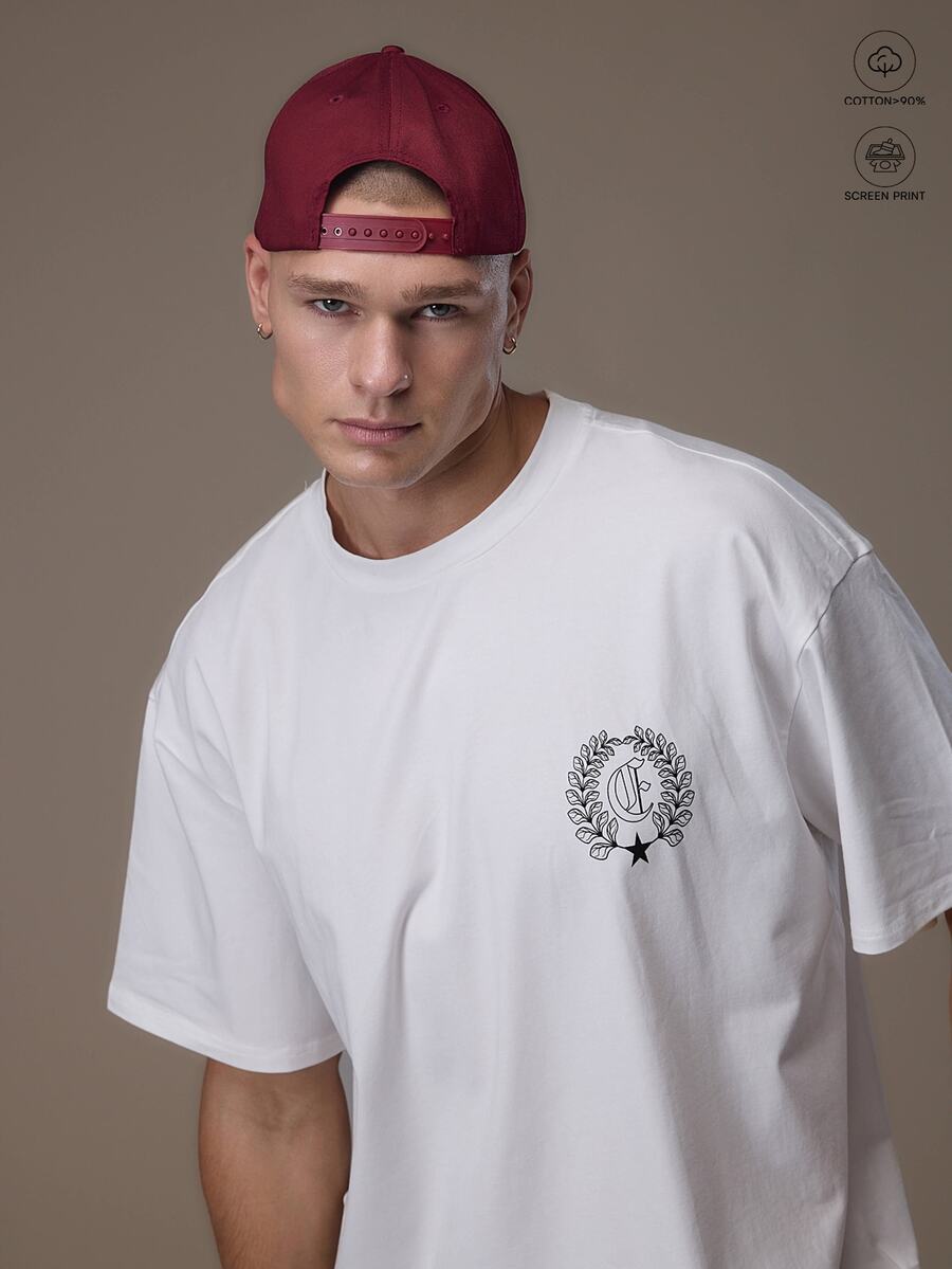 Emperor Men's Summer Botanical Print Short Sleeve Casual T-Shirt - White - View 1