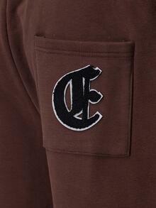 Emperor Men's Loose Brown Heavyweight Sweatpants With Elastic Drawstring Waist, Matching Color Drawstring, Adjustable Elastic Cuffs, And Back Patch Pocket With Letter Patch - Brown - View 4
