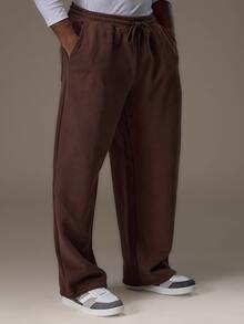 Emperor Men's Loose Brown Heavyweight Sweatpants With Elastic Drawstring Waist, Matching Color Drawstring, Adjustable Elastic Cuffs, And Back Patch Pocket With Letter Patch - Brown - View 3