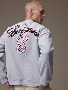 Emperor Men's Summer Loose Fit Grey Floral Print Sweatshirt - Grey - View 2