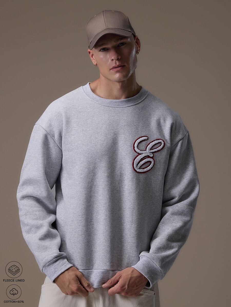 Emperor Men's Summer Loose Fit Grey Floral Print Sweatshirt - Grey - View 1