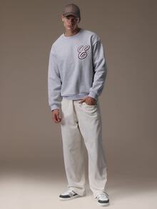 Emperor Men's Summer Loose Fit Grey Floral Print Sweatshirt - Grey - View 3